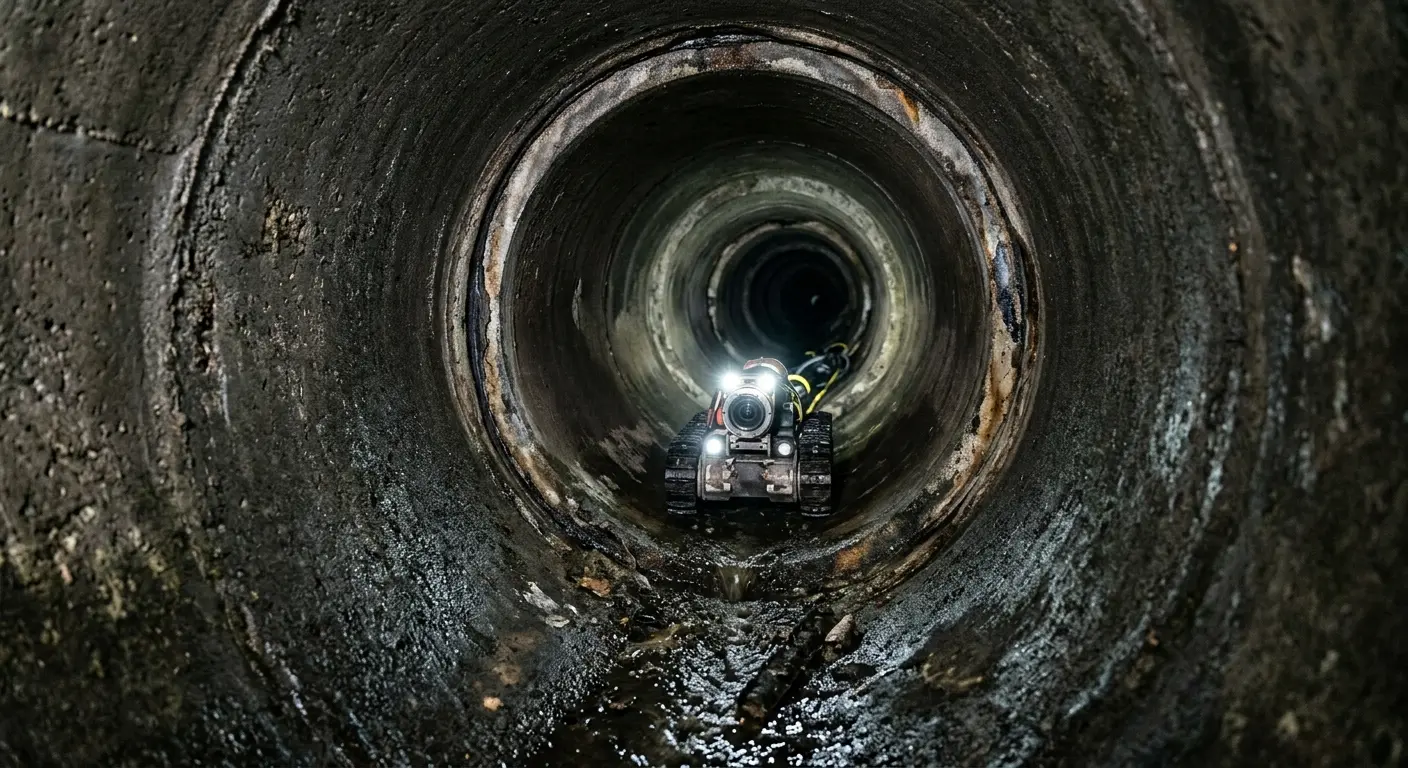 Robotic sewer camera inspecting pipe interior for Drain Snake Service in Williamsburg
